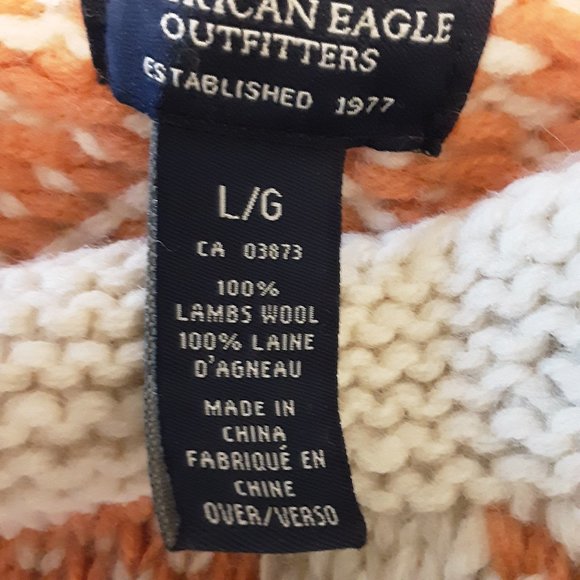 (SOLD) American Eagle Outfitters Hand Knit 100% Wool Sweater | Cream Orange | M - Picture 12 of 16